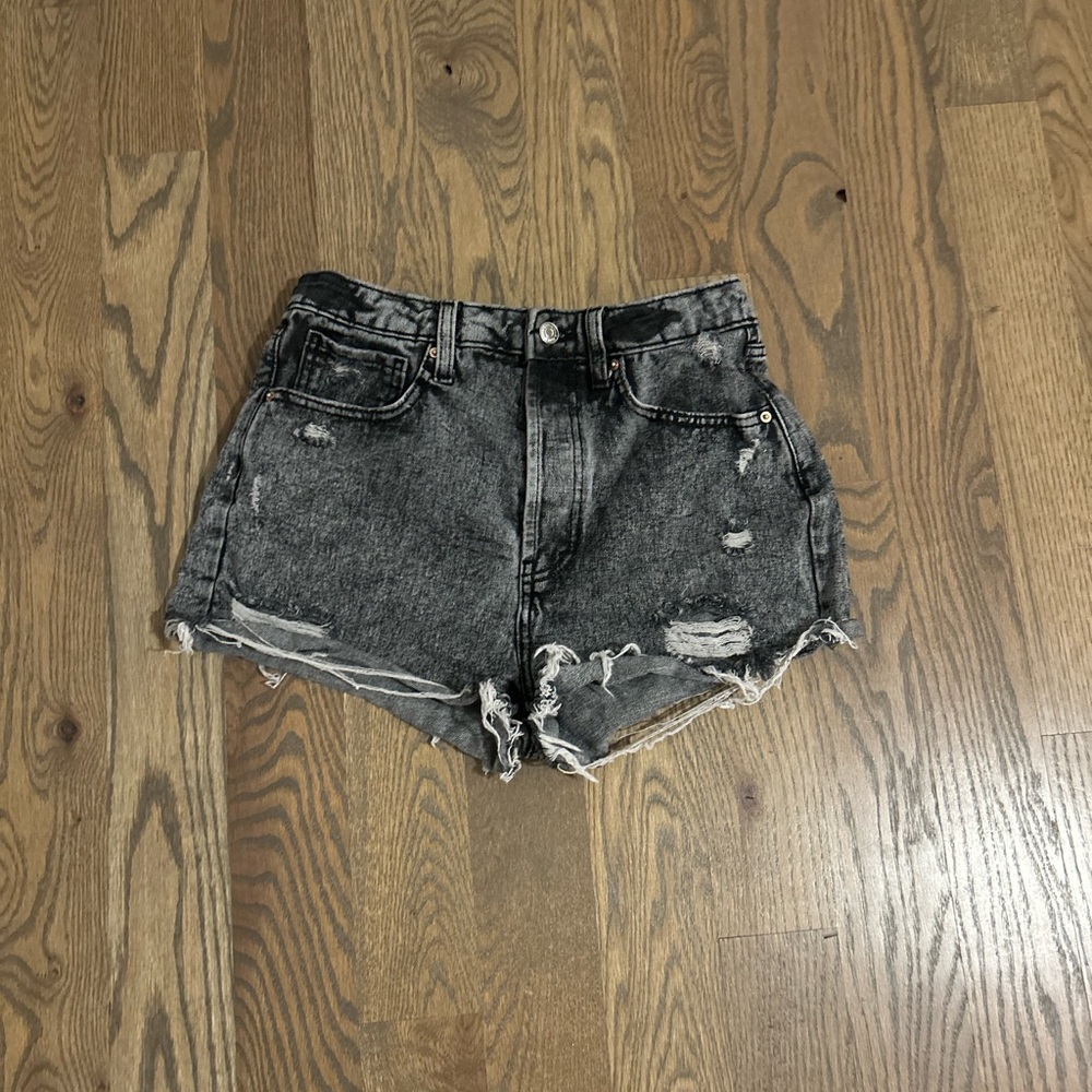 Distressed Black Denim Shorts